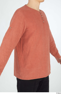 Brett casual dressed orange linen shirt upper body 0008.jpg